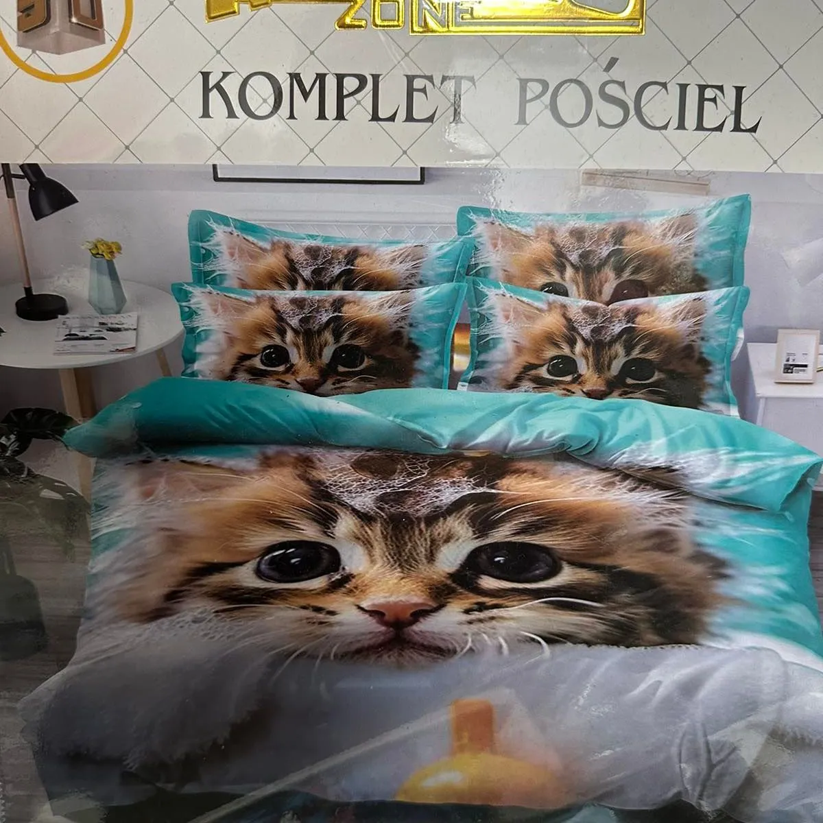 Komplet Pościel 4cz Milano 160/200 Koty Turkusowe