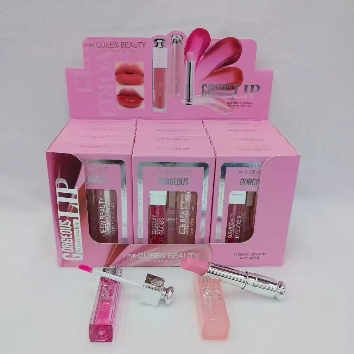 Queen Beauty Gorgeous Lip Gloss 3 szt różowe