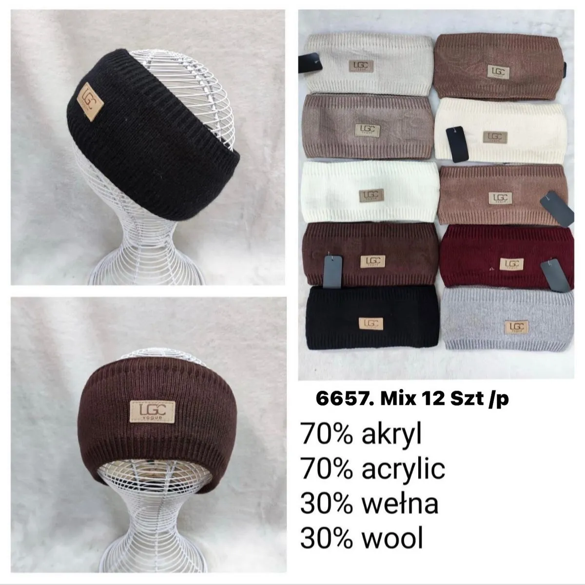 Opaski damskie LG 70% akryl 30% wełna mix 12 szt