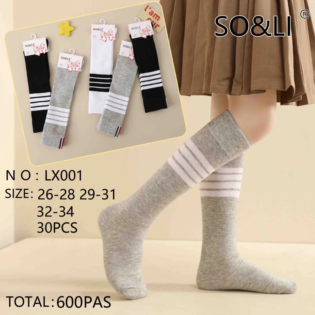 Skarpetki dla dzieci SO&LI LX001 rozmiary 26-34, 30 szt