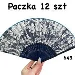 Wachlarz składany granatowy z kwiatowym wzorem