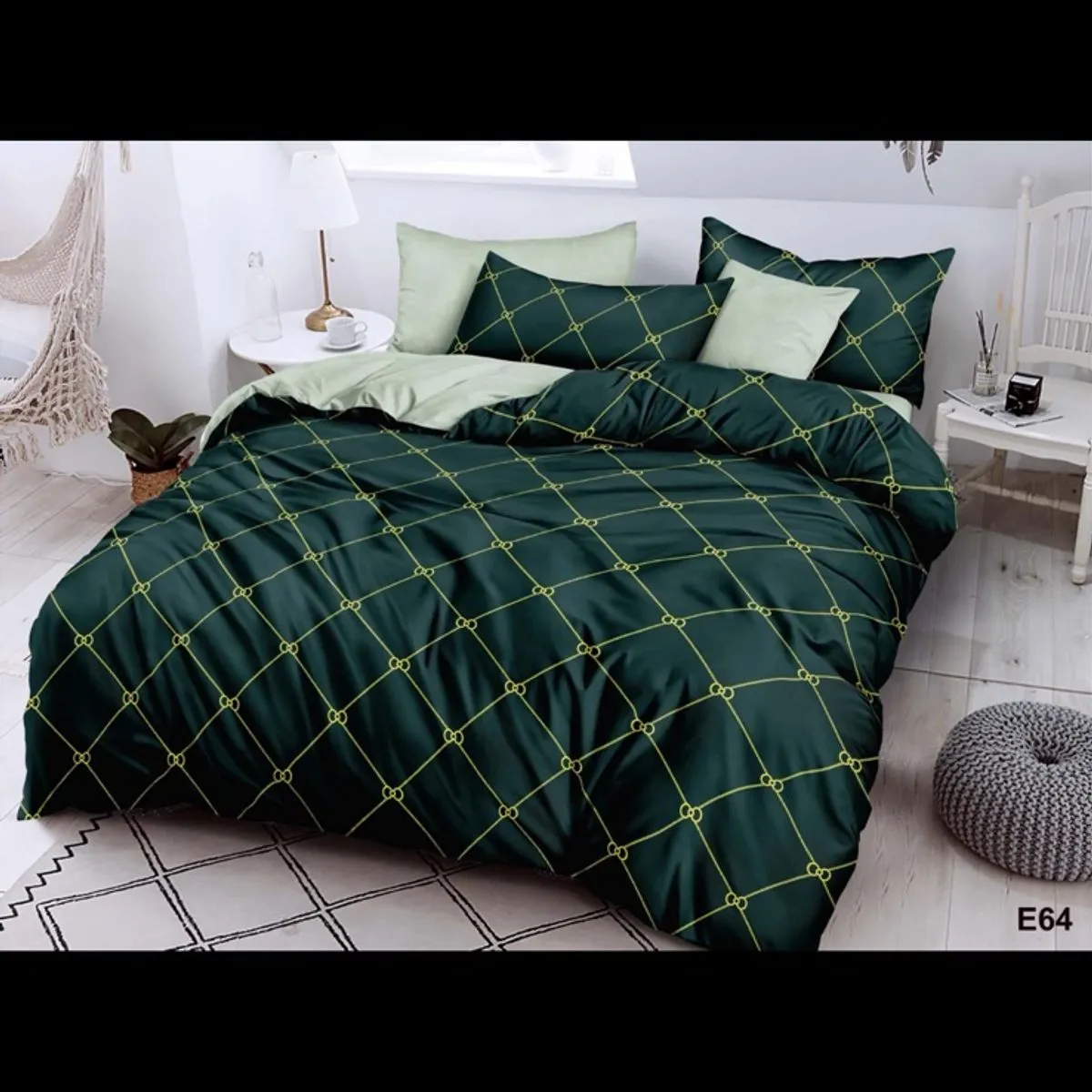 Komplet Pościel 4CZ 160/200 E54 Zielony w Kratę