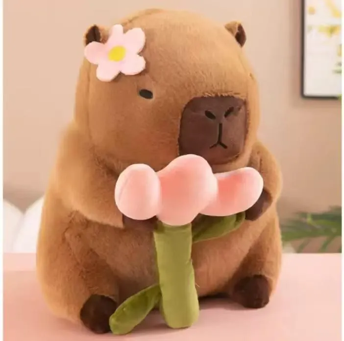 Maskotka Pluszowa Kapibara 45cm z Różowym Kwiatkiem