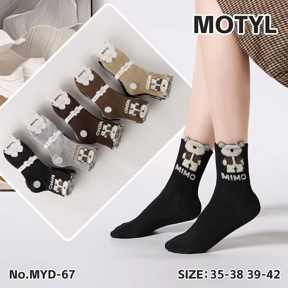 Skarpetki damskie Motyl z misiem MOMO rozmiar 35-38/39-42