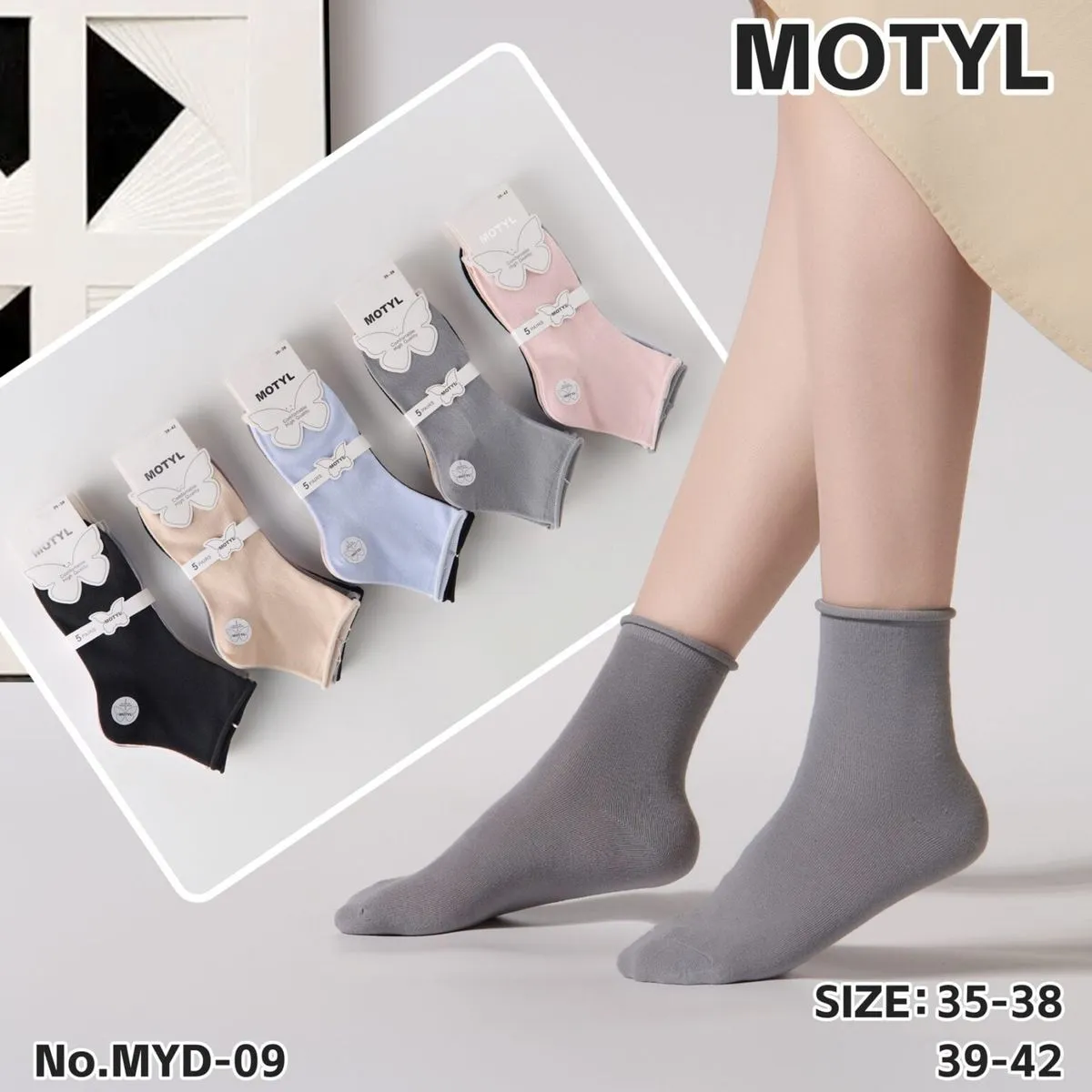 Skarpetki damskie motyle rozmiar 35-38 i 39-42, 5 kolorów
