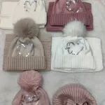 Komplet Czapka+Komin dla Dzieci 46-50 z Pomponem i Sercem