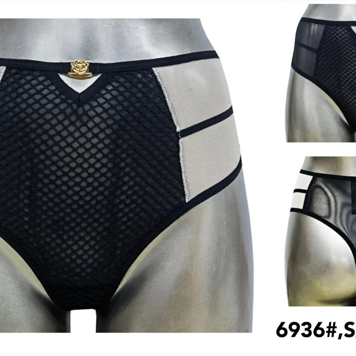 Majtki damskie S/M L/XL czarne z siateczką 6936#