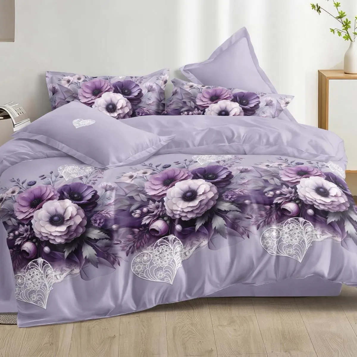 Komplet Pościel Satyna Bawełna 3CZ 160/200 A69 Fiołkowy