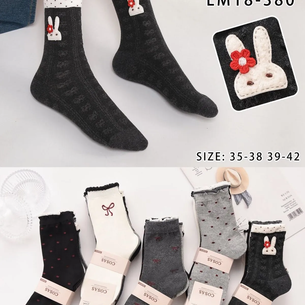 Skarpetki damskie z królikiem LM18-380, rozmiar 35-38/39-42
