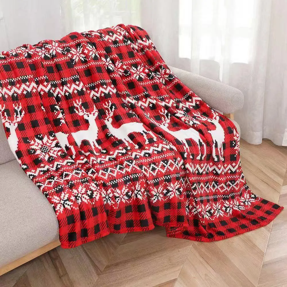 Koce Świąteczny 200x220cm Czerwono-Czarny z Reniferami