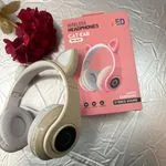 Słuchawki bezprzewodowe Bluetooth LED Cat Ear beżowo-różowe