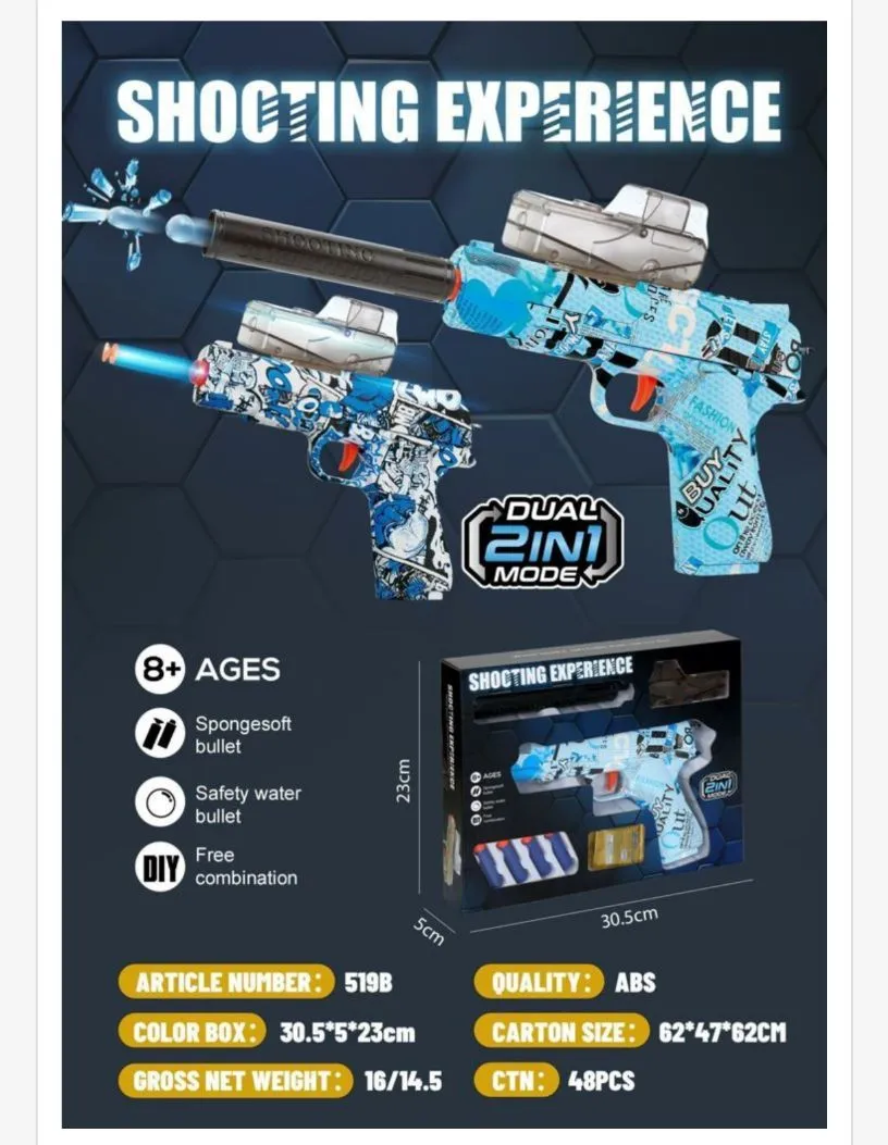 Pistolet na gąbki Dual 2w1 Mode niebieski kamuflaż