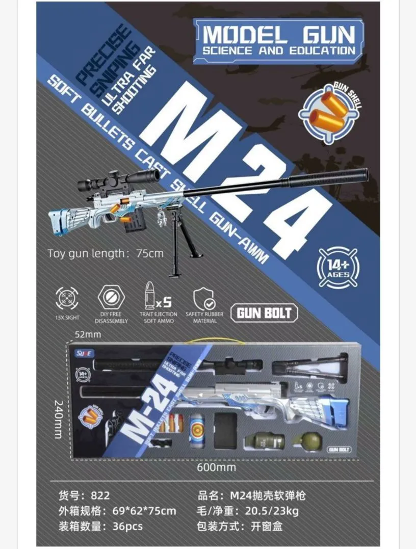 Zabawka Pistолет Snajperski Model Gun M24 Bolt Action 75cm
