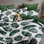 Komplet Pościel 4CZ 200/220 Liście Monstera Zielone