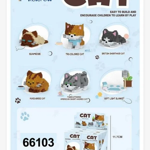 Klocki 7Toys Cat - zestawy kotów 12cm-18cm, 6 wzorów