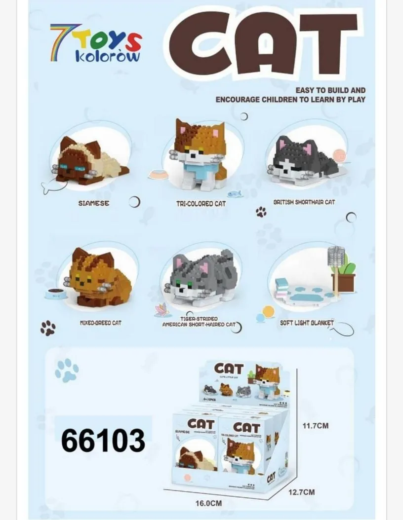 Klocki 7Toys Cat - zestawy kotów 12cm-18cm, 6 wzorów