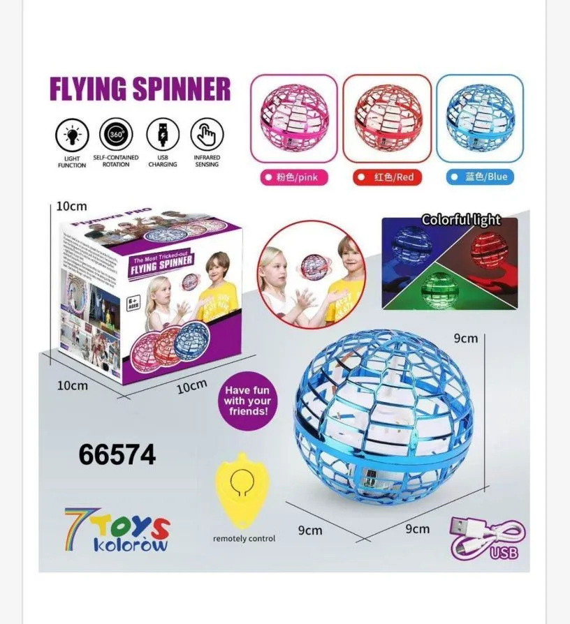 Zabawki Flying Spinner LED 10cm różowy/czerwony/niebieski