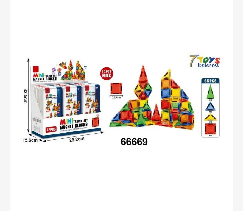 Klocki Magnetyczne Mini Set 65 szt. 15x23x29 cm