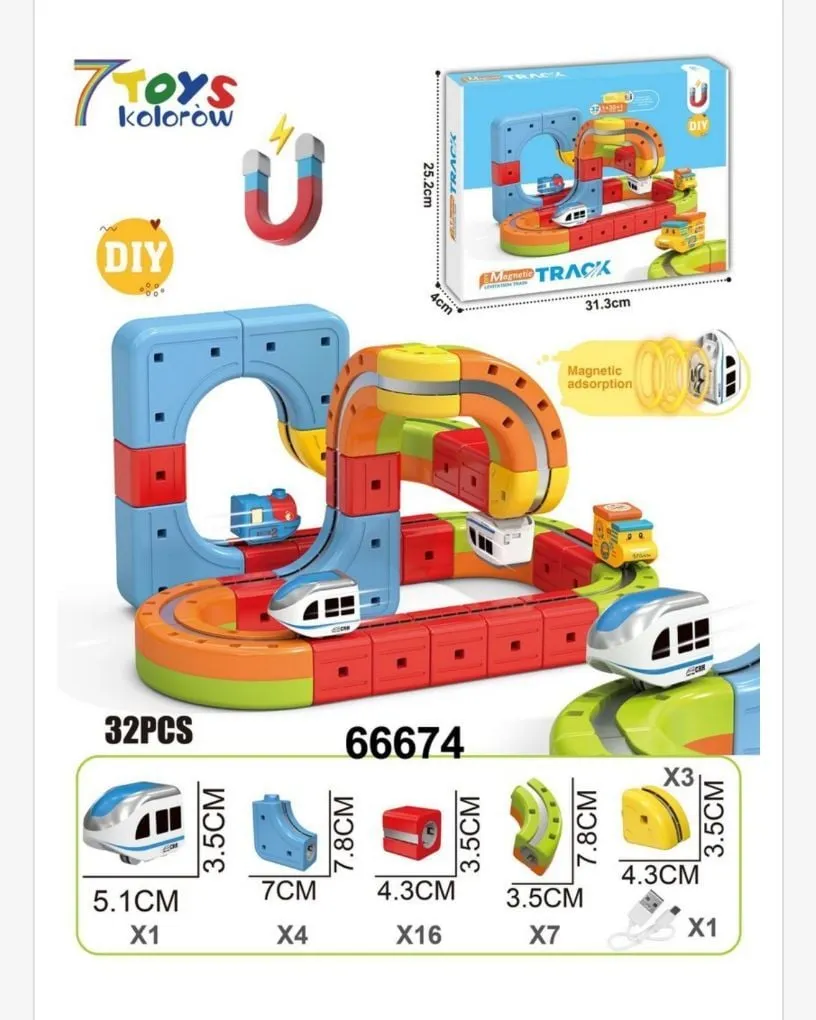 Magnetyczna tor zabawka z samochodem pociągiem 32 el. Track 31cm