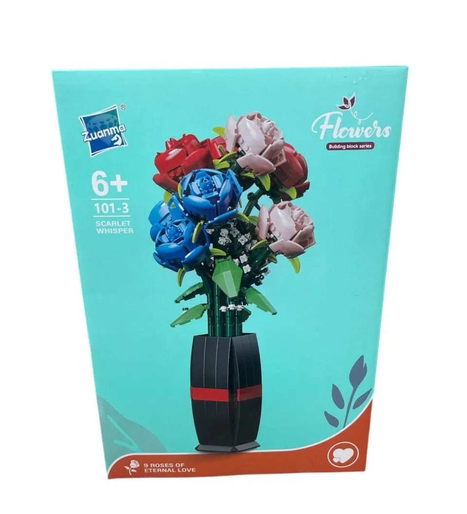 Klocki Zuanma 754PCS - Bukiet 9 Róż w Wazonie