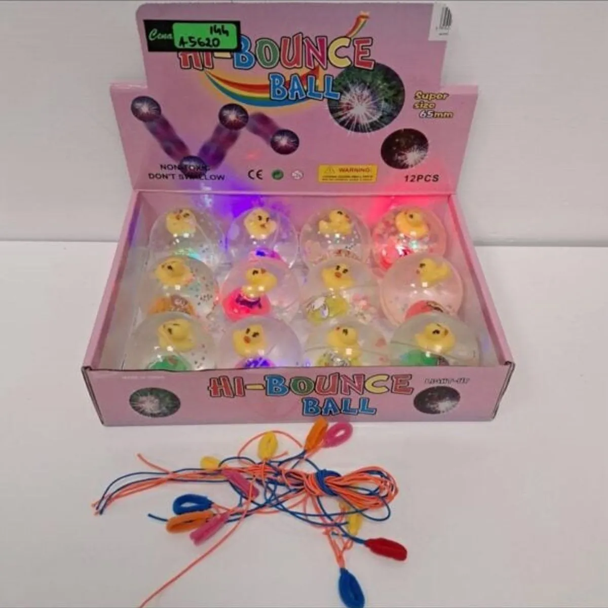 Zabawka Bounce Ball LED 65mm z kaczkami i brokatem, 24 szt.