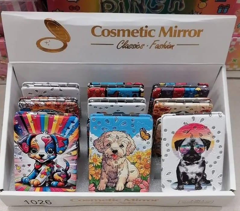 Lusterka Kosmetyczne Kieszonkowe Pieski z Cyrkoniami 12 szt.