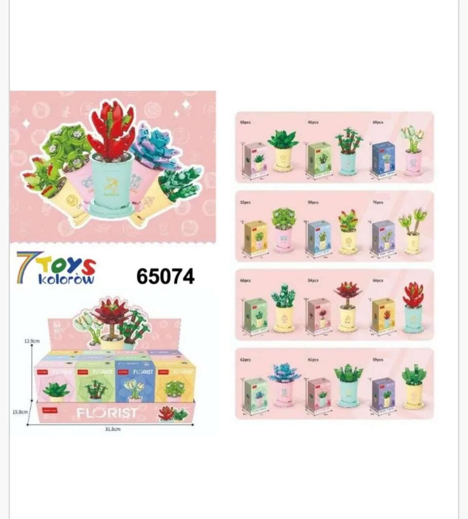 Klocki Kwiaty Florist - Zestaw 12 szt Sukulenty w Doniczkach