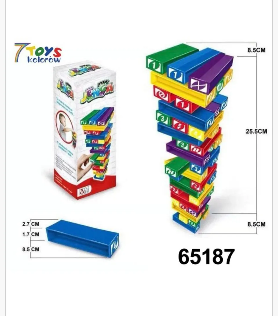 Zabawka Gra Logiczna Jenga Kolorowa Wieża 25,5cm 6 szt.