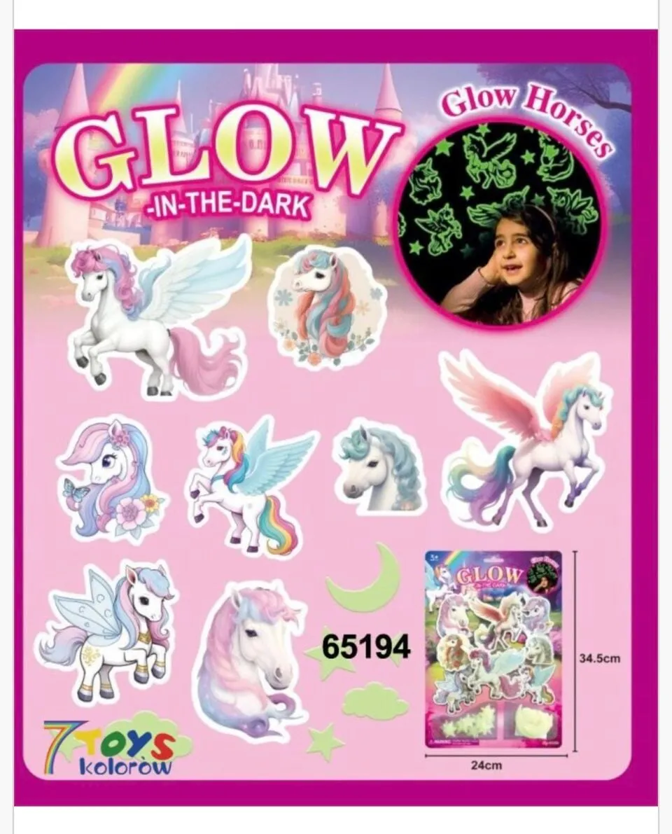 Naklejki Świecące Glow Horses Jednorożce 34.5x24cm