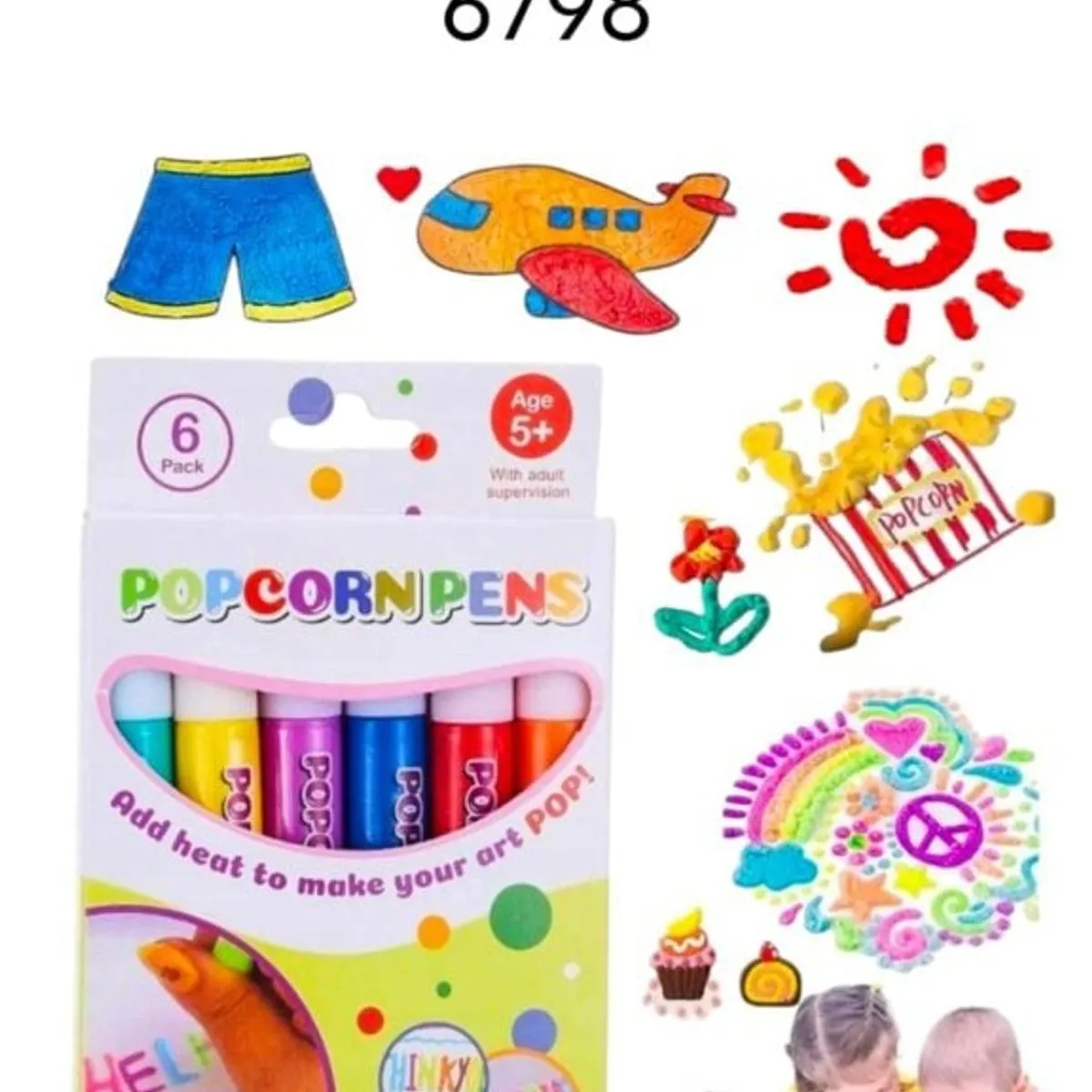 Marker Popcorn Pens - Magiczne Pisaki 3D, Zestaw 6 Kolorów