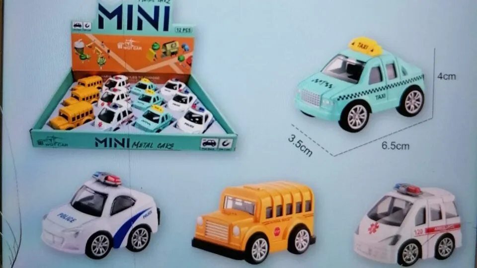 Mini Samochód Metalowy 6.5cm Pull-Back, Mix Wzorów 12szt