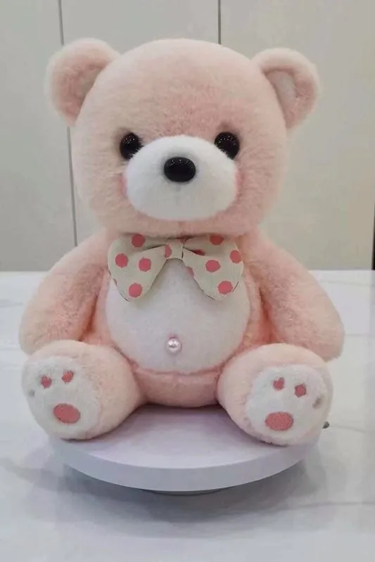 Maskotka Pluszowa Miś 30cm Różowy z Muchą w Grochy