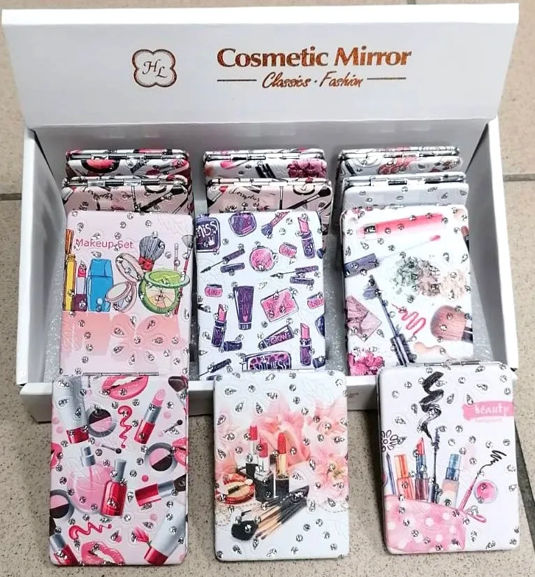 Lusterka Kosmetyczne Kieszonkowe z Cyrkoniami Motyw Makeup 12szt