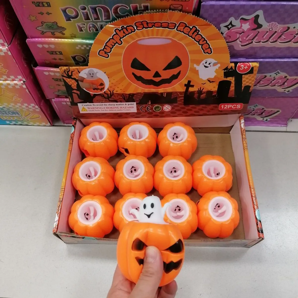 Zabawki Squeeze Halloween Dynia z Duszkiem Gniotek 12szt