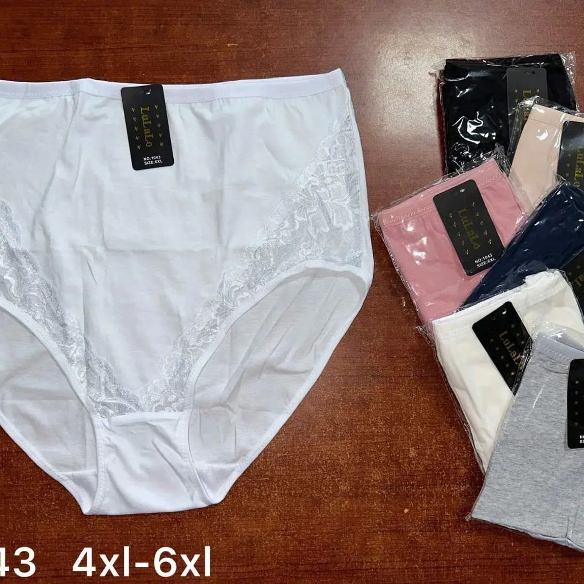 Majtki damskie 4XL-6XL białe z koronką #1043