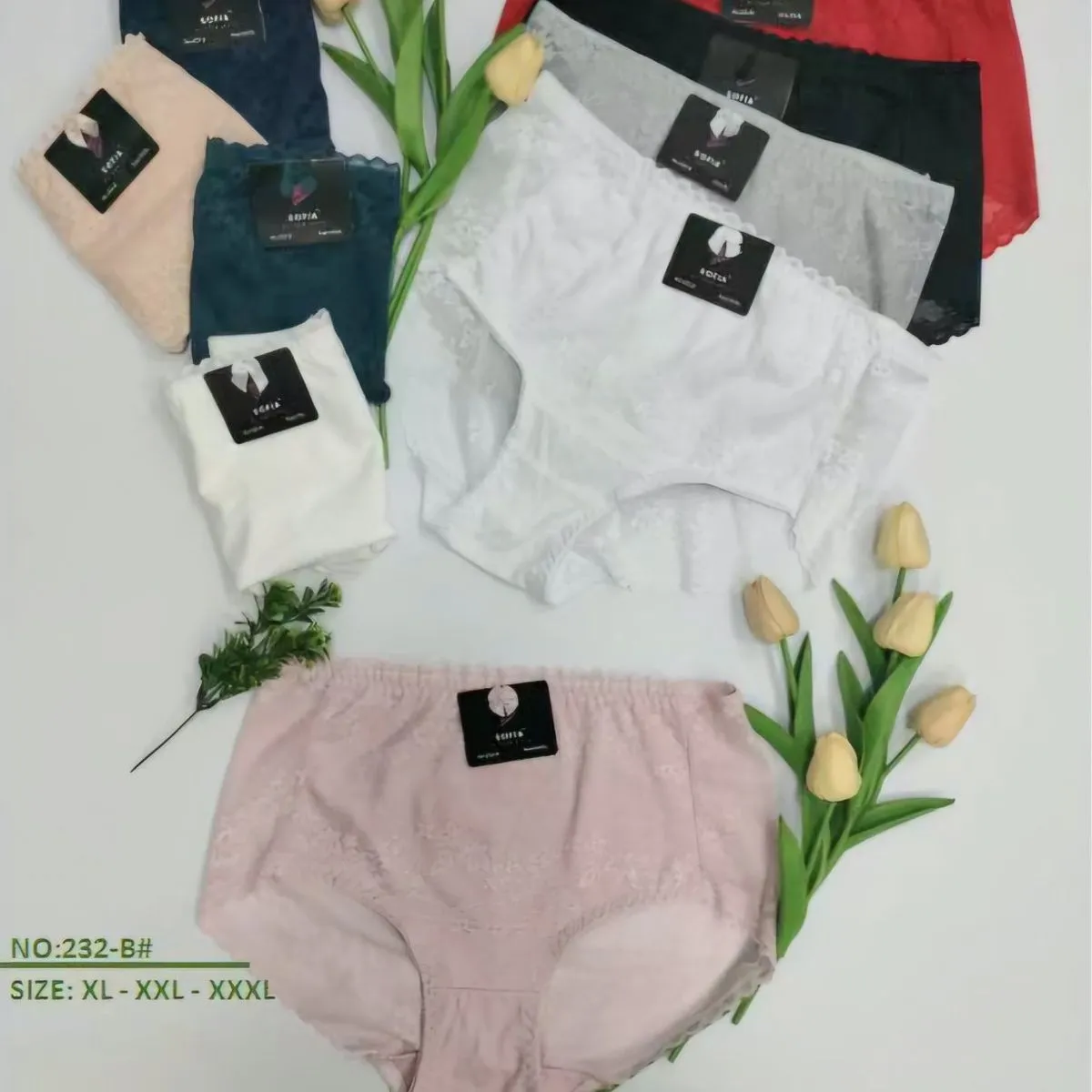 Majtki damskie Sofia XL-XXL-XXL, zestaw 8 szt. czarny/beżowy/czerwony/szary