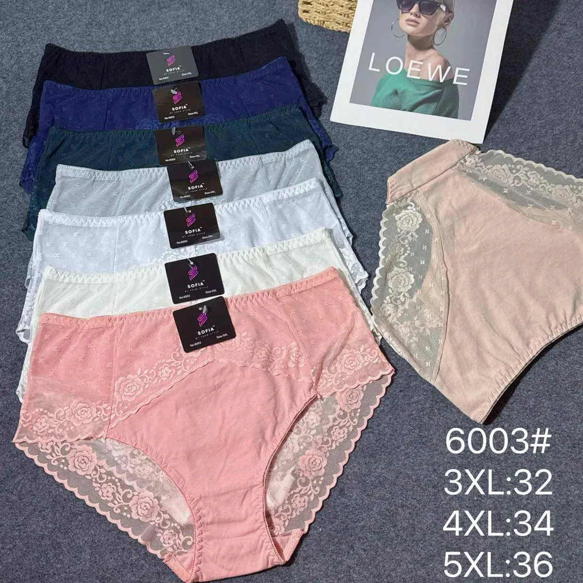 Majtki damskie XL-5XL z koronką, 6 kolorów, 6003