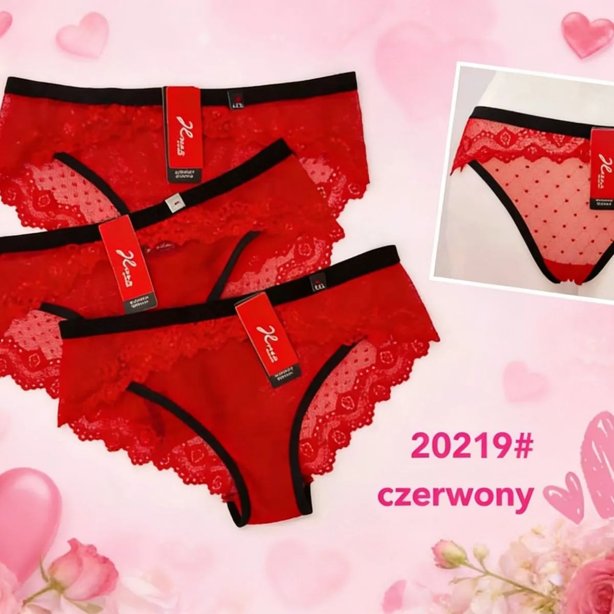 Majtki damskie koronkowe czerwone model 20219