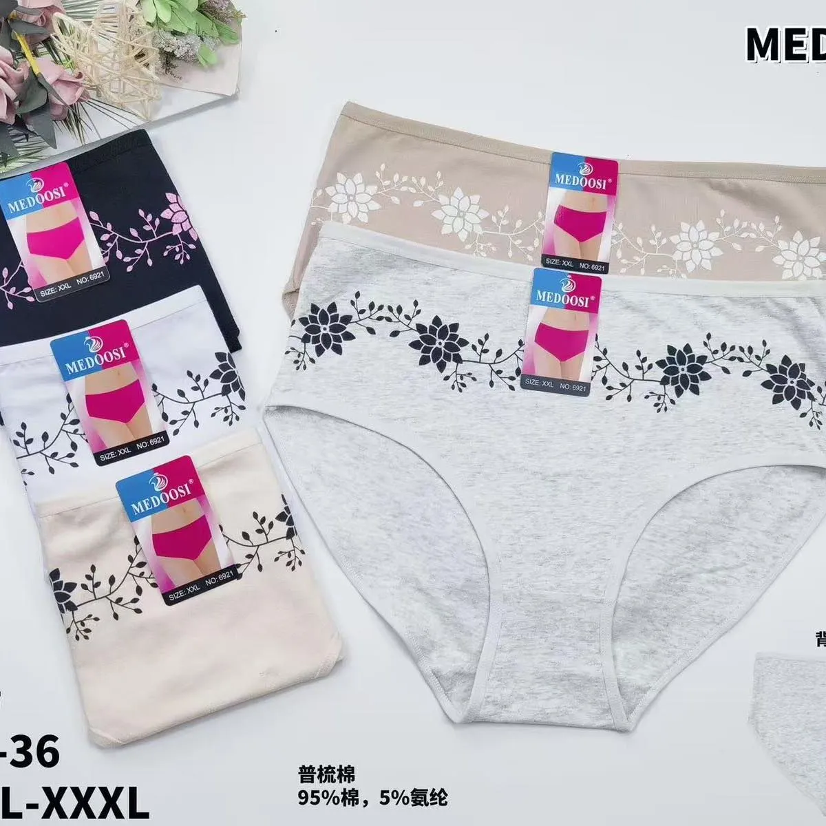 Majtki damskie MEDOOSE 3 szt. XL-XXL-XXXL 95% bawełna