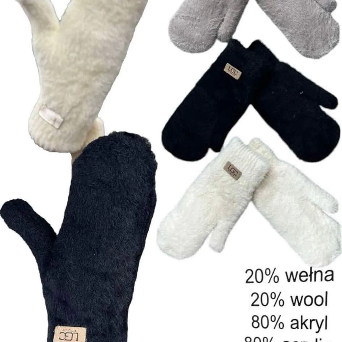 Rękawiczki damskie futrzane 20% wełna 80% akryl