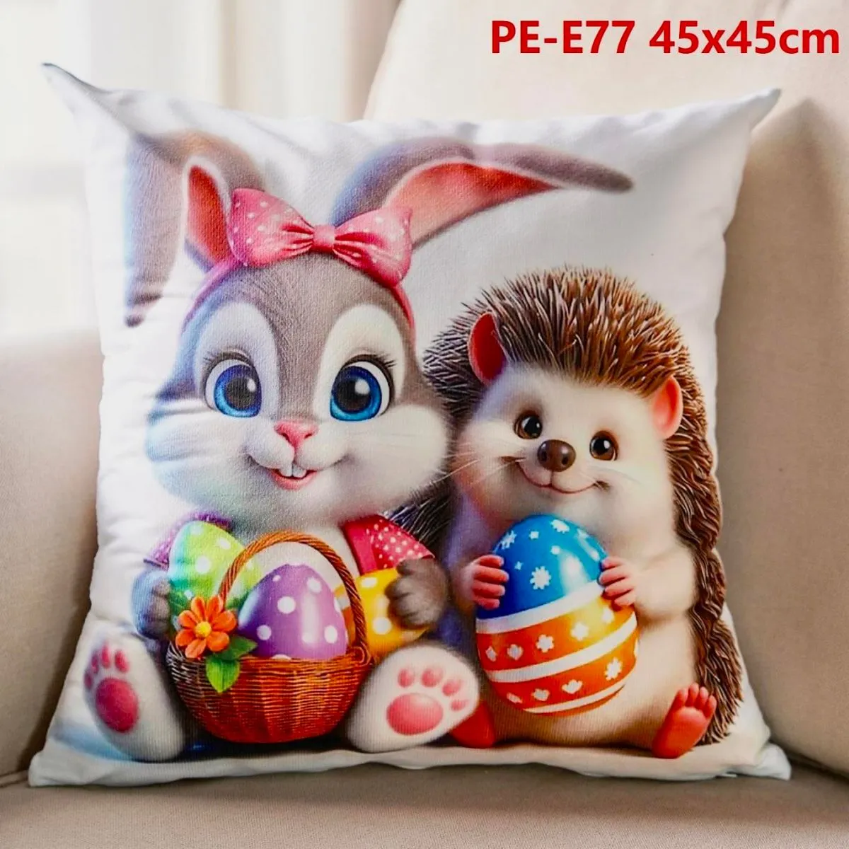 Poszewki 45x45 cm Wielkanoc PE-E77 zając jeż pisanki