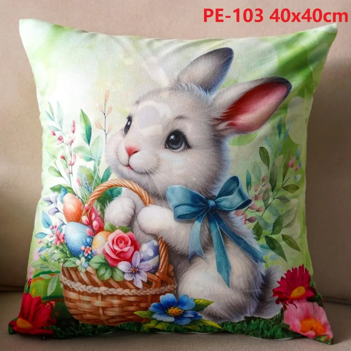 Poszewki 40x40 cm Wielkanoc królik z koszykiem jajek