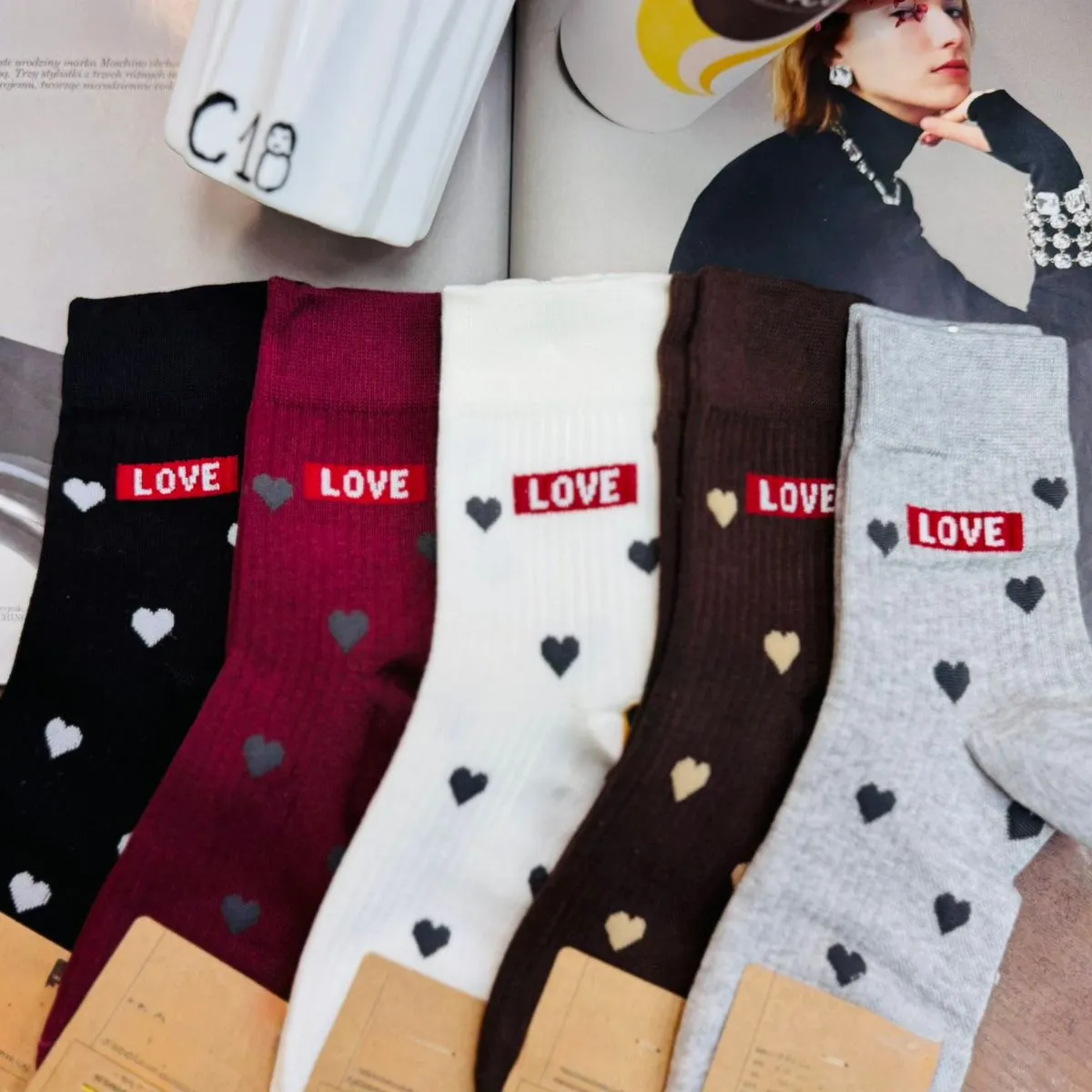 Skarpetki damskie LOVE serca 5 par wielopak