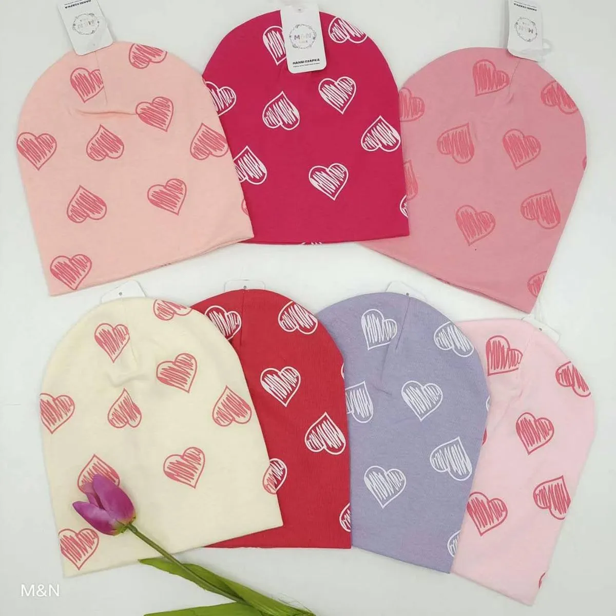 Czapki dziecięce beanie z wzorem serc, 6 kolorów