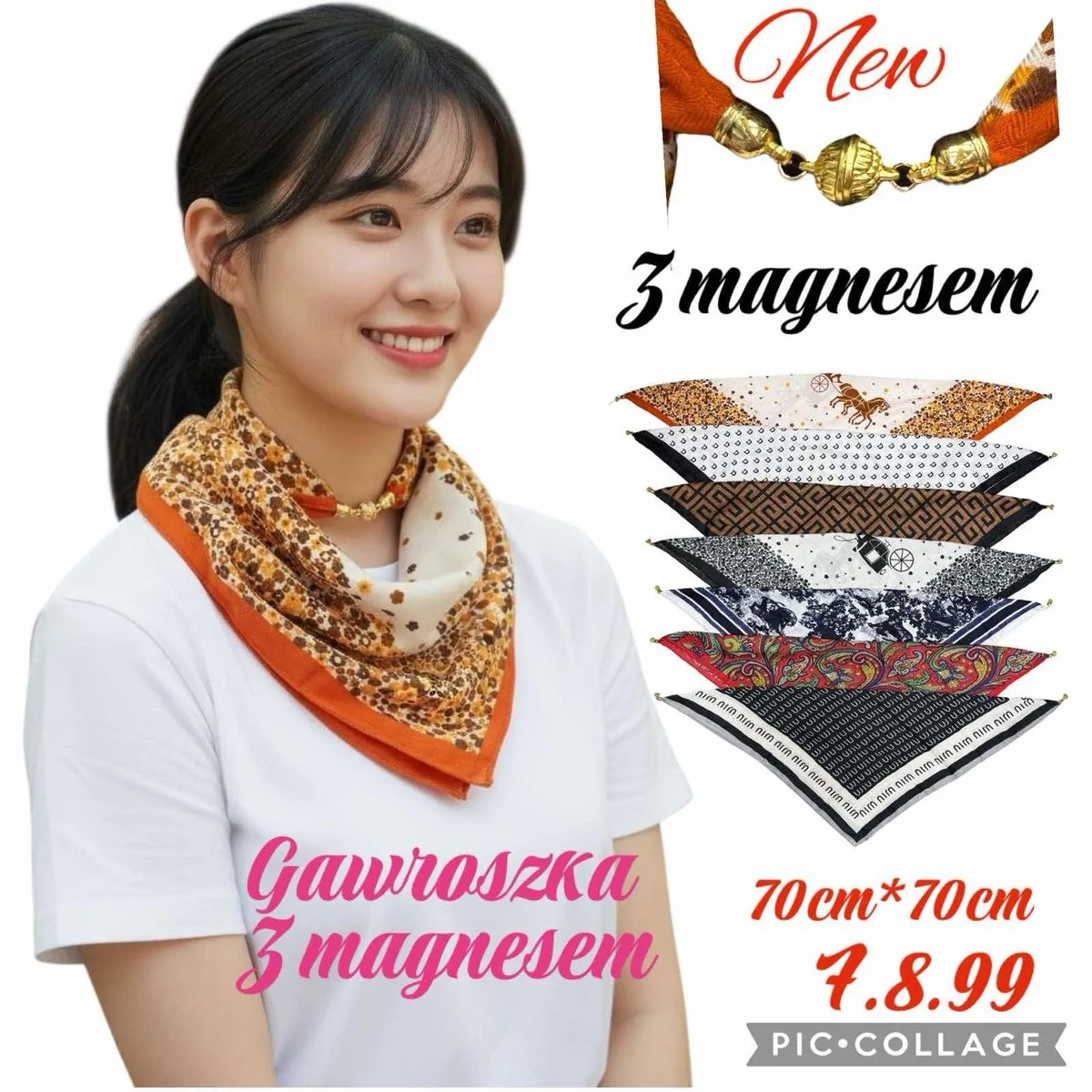 Chusta Damska Kwiatowa 70cm x 70cm z Magnezem 3mg