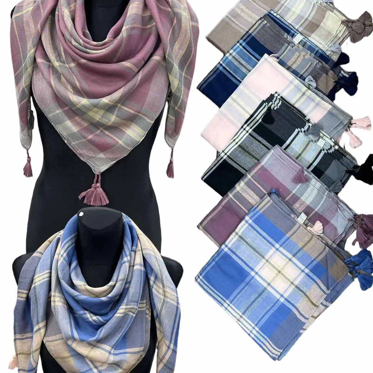 Szaliki damskie w kratę CH6802 bawełna-viscose