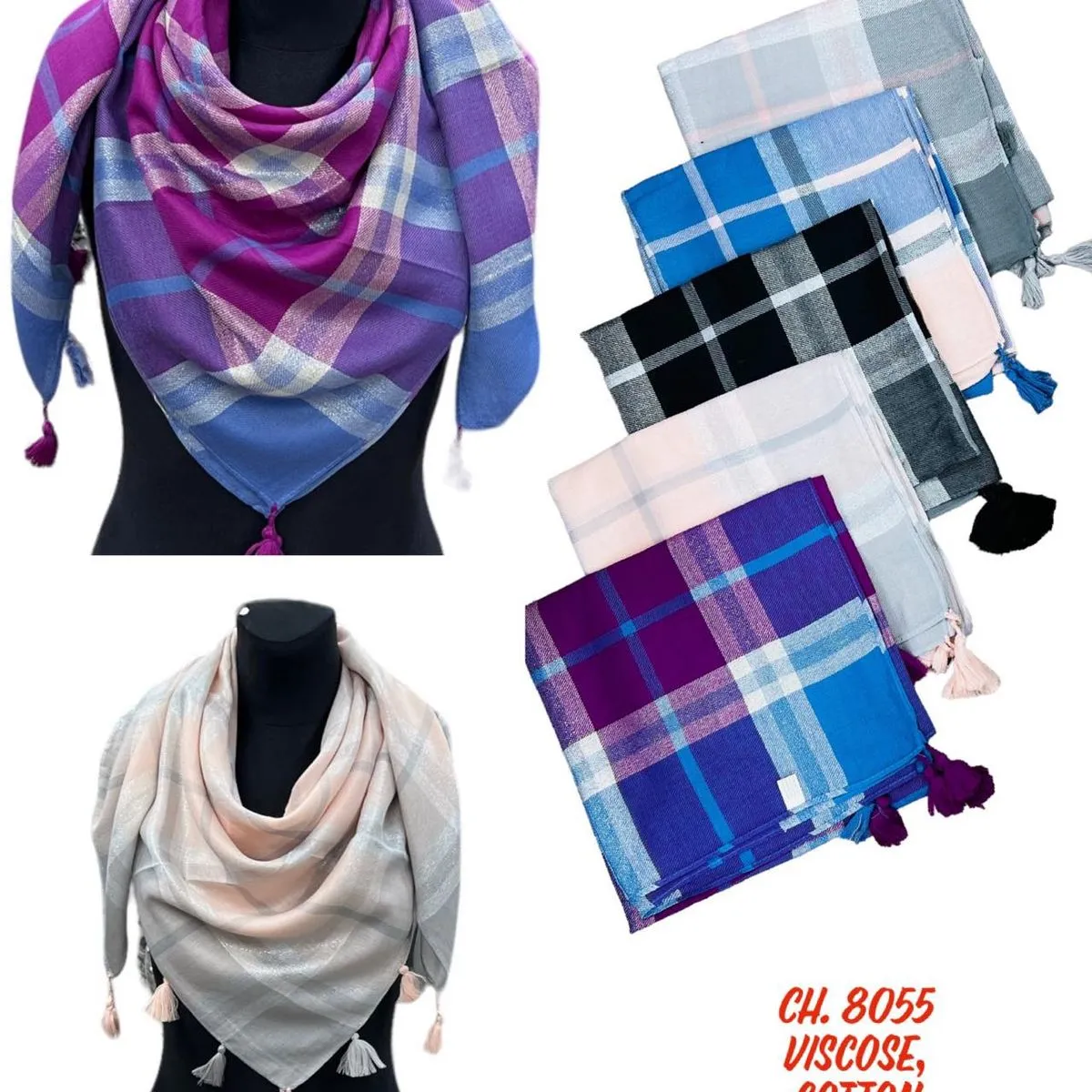 Szaliki damskie w kratę viscose cotton CU8055