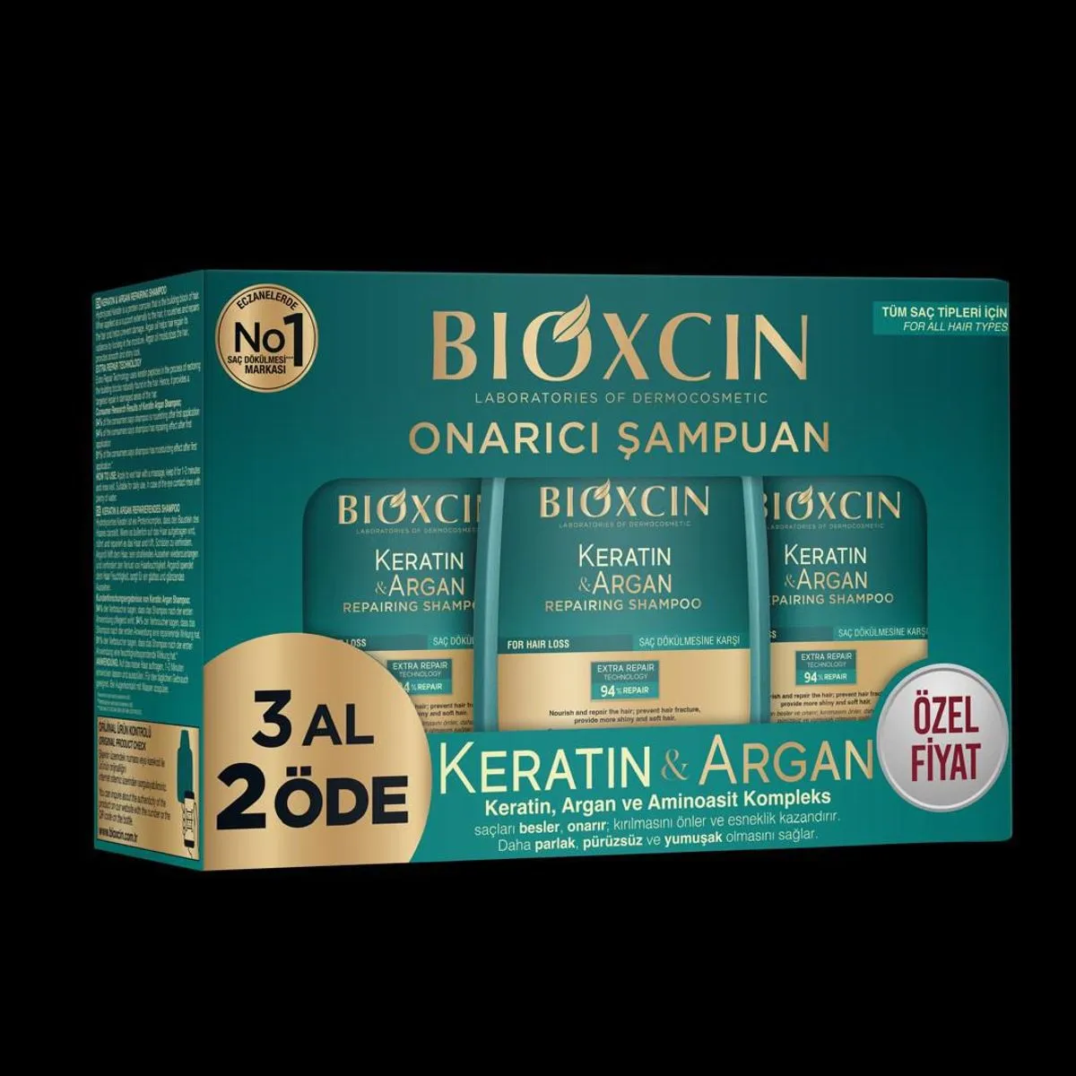 Zestaw Bioxcin Keratin & Argan 3PCS Szampon Odżywka Żel