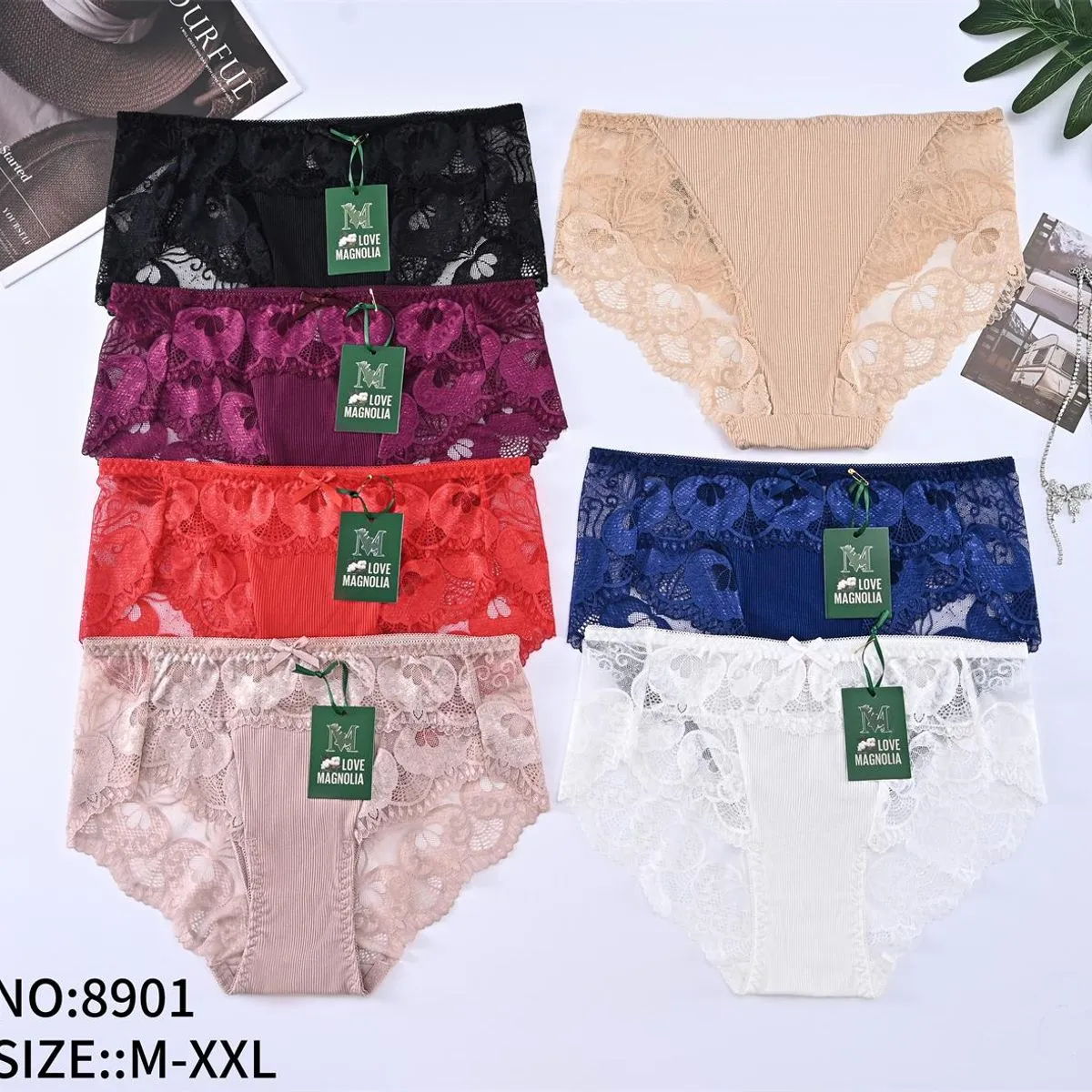 Majtki damskie koronkowe M-XXL NO.8901, 6 kolorów