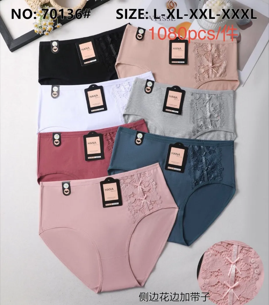 Majtki damskie z koronką S-XXL, 6 kolorów, 108 szt/paczka